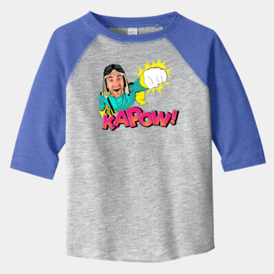 Kapow - Toddler Baseball Fine Jersey Three-Quarter Sleeve Tee Thumbnail